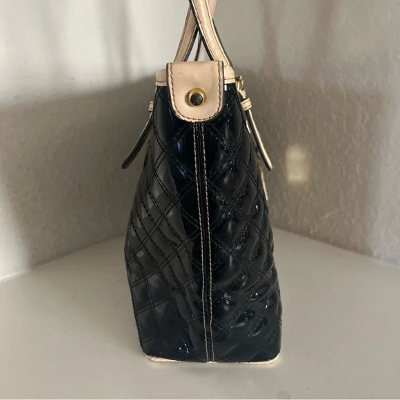 Anne Klein Quilted Patent Leather Shiny Black Tote Purse Shoulder Bag - Picture 9 of 14